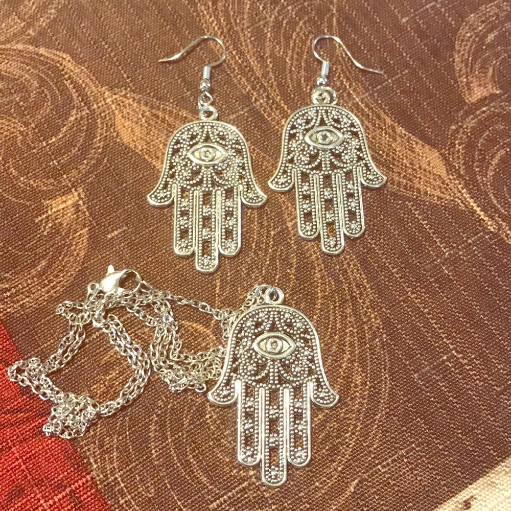Hamsa Hand Necklace and earrings set